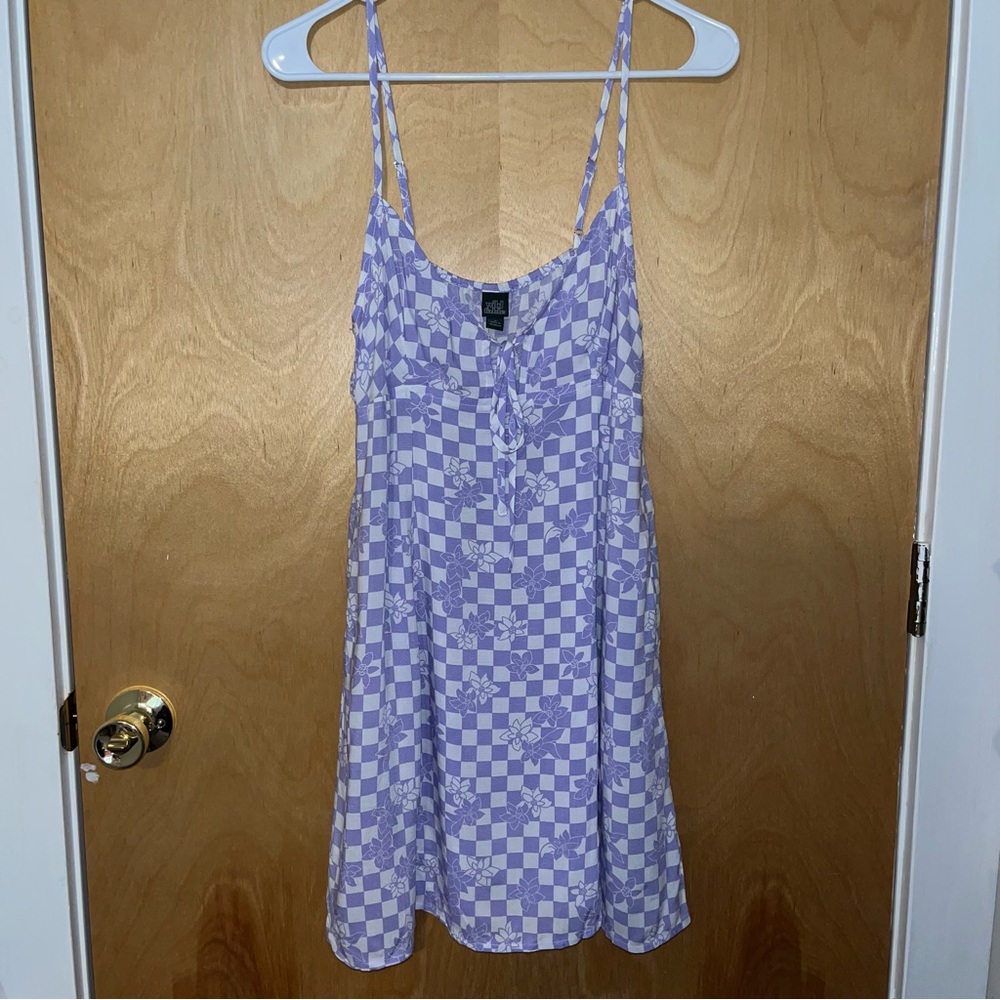 Wild Fable Purple and White Checkered and Floral Tank Dress with Pockets- Size M